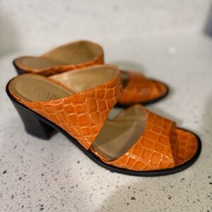 Franco Sarto Orange Croc-Embossed Heeled Sandals